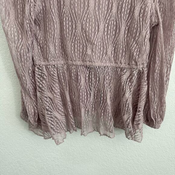 Free People Luisa Sheer Lace V-Neck Long Sleeve Babydoll Top Lavender Purple S - Picture 11 of 14